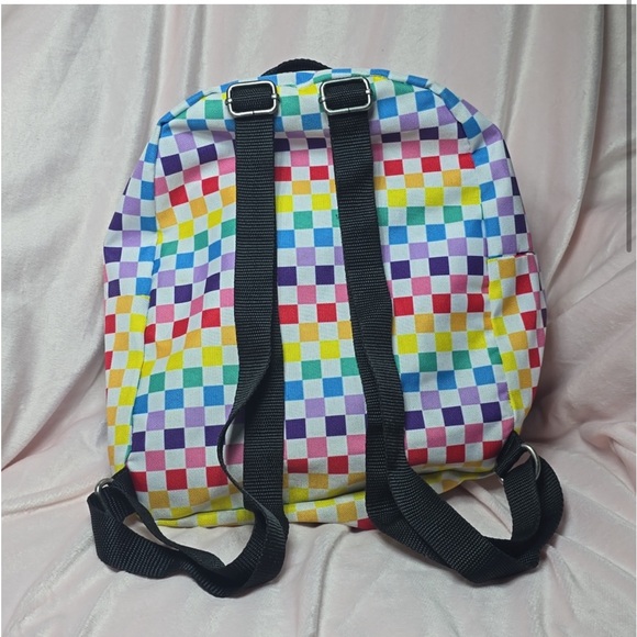 Vans "Off The Wall" Multicolored Rainbow Checkered Backpack Adjustable Strap - Picture 3 of 4